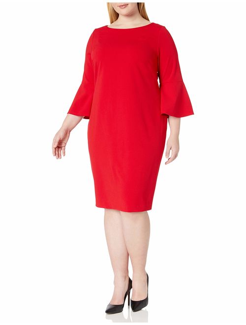 Calvin Klein Women's Plus Size 3/4 Peplum Sleeve Sheath Dress