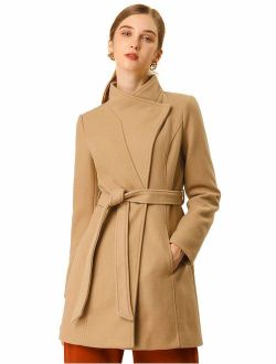Women's Classic Stand Collar Long Sleeve Winter Belted Long Coat