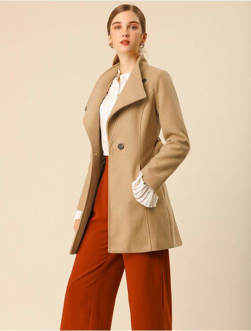 Allegra K Women's Classic Stand Collar Long Sleeve Winter Belted Long Coat