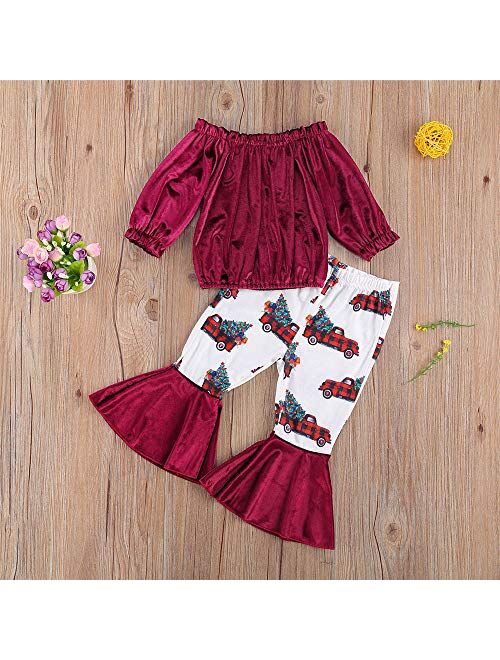 Fashion Toddler Kids Baby Girls Yellow Crop Top Shirt+Striped Bell-Bottoms Pants Outfits Spring Clothes Set 