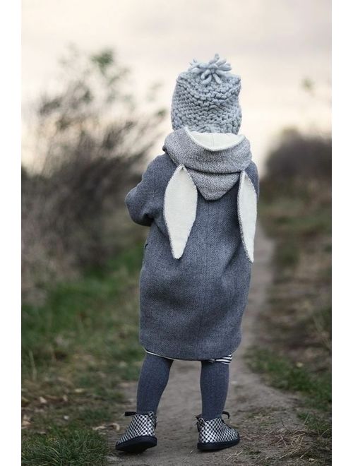 1-8 Years Kid Boy Girl Winter Thick Rabbit Long Ear Hooded Coat Jacket Outwear