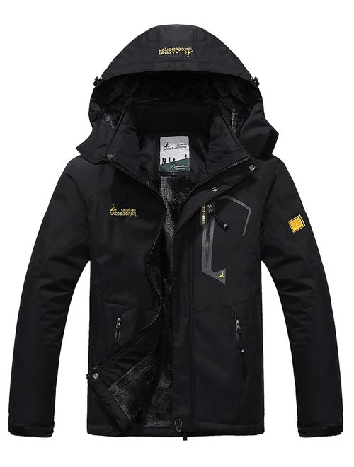 HOW'ON Men's Snow Jacket Windproof Waterproof Ski Jackets Winter Hooded Mountain Fleece Outwear