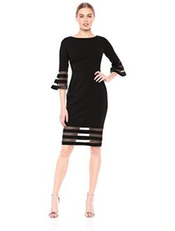 Women's Bell Sleeve Sheath with Sheer Inserts Dress