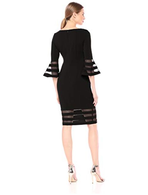 Calvin Klein Women's Bell Sleeve Sheath with Sheer Inserts Dress