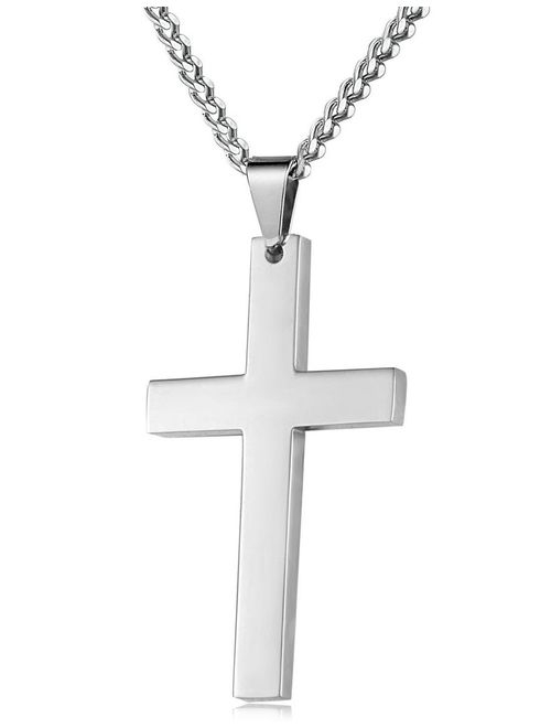 FIBO STEEL Stainless Steel Cross Pendant Chain Necklace for Men Women, 22-30 Inches