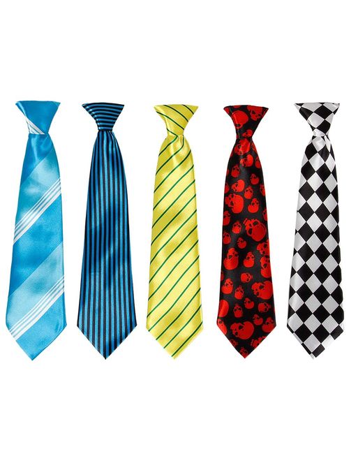Bundle Monster 5pc Mix Design Boys Formal Wear Pre-Tied Polyester Necktie Set