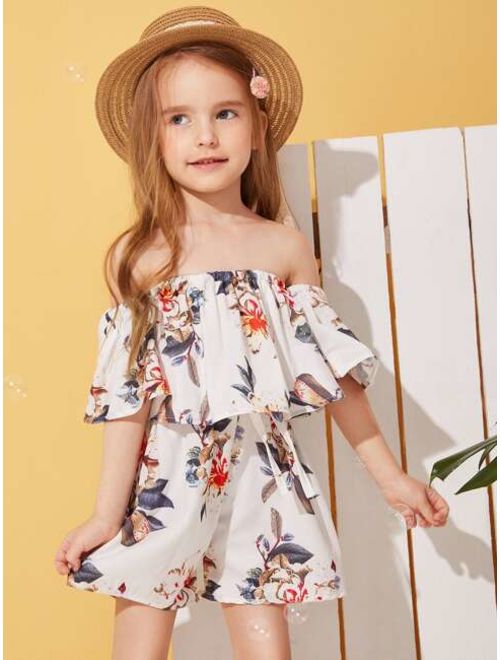 Buy Toddler Girls Floral Print Ruffle Trim Bardot Romper online ...