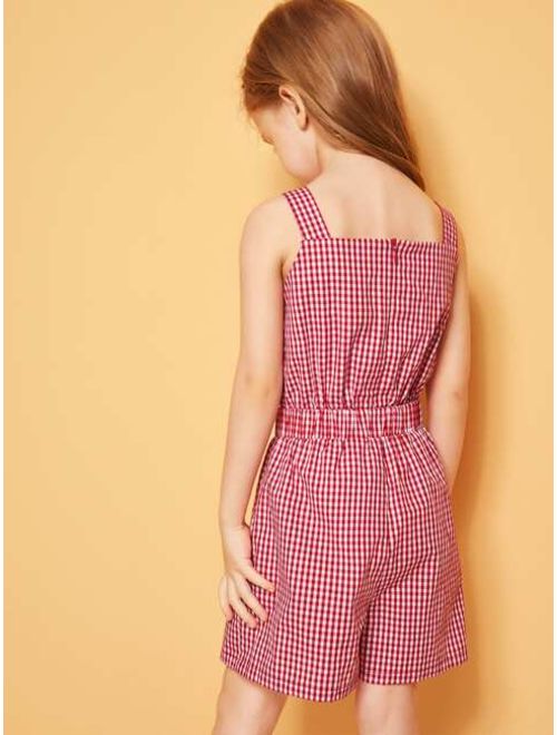 Shein Toddler Girls Knotted Front Gingham Tank Romper