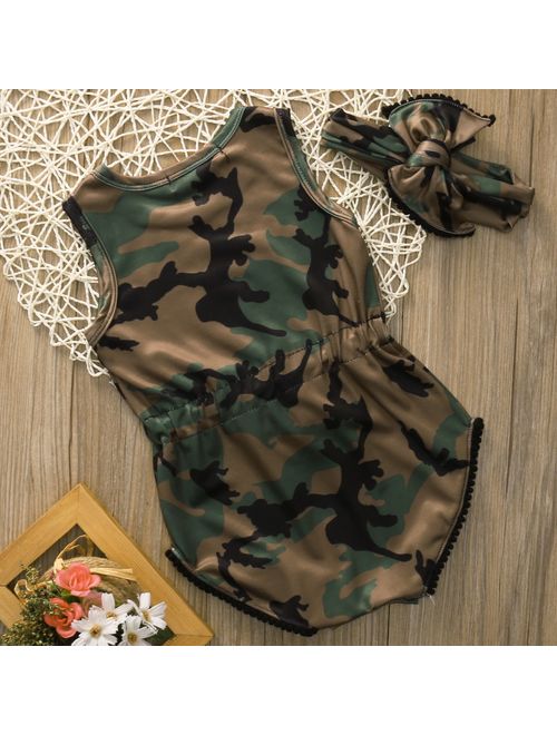 Canis Toddler Baby Girl Camo Bodysuit Romper Jumpsuit One-Pieces Clothes Outfits 0-24M