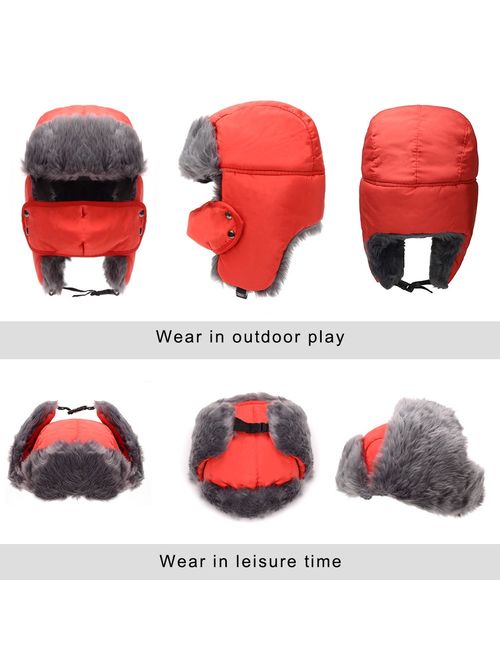 Odema Unisex Women Men Trooper Hat Ear Flap Bomber Hat Winter Fur Hunting Hat