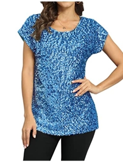 Women's Sequin Top Shimmer Glitter Loose Bat Sleeve Party Tunic Tops