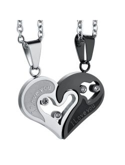 Jstyle Stainless Steel Mens Womens Couple Necklace Pendant Love Heart CZ Puzzle Matching