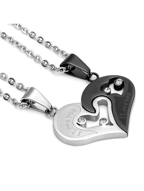Jstyle Stainless Steel Mens Womens Couple Necklace Pendant Love Heart CZ Puzzle Matching