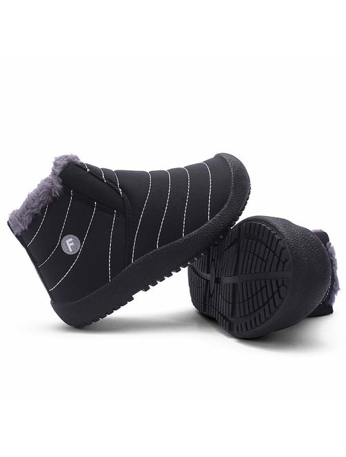 CIOR Boy's Girl's Snow Boots Fur Lined Winter Outdoor Slip On Shoes Boots