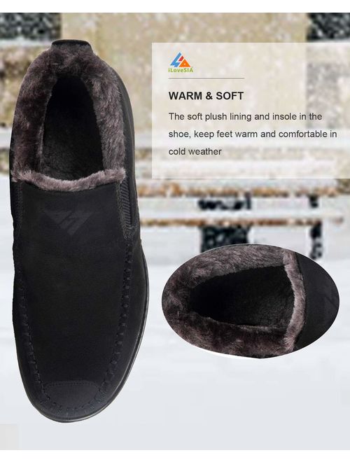 iloveSIA Men's Warm Fur Lining Slipper Loafer Winter Faux Fur Line Ankle Boots