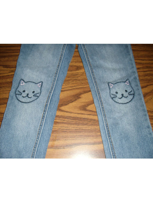 Girls Cat & Jack Super Skinny Stretch Jeans Size 8 Adj Waist Embroidered Cats