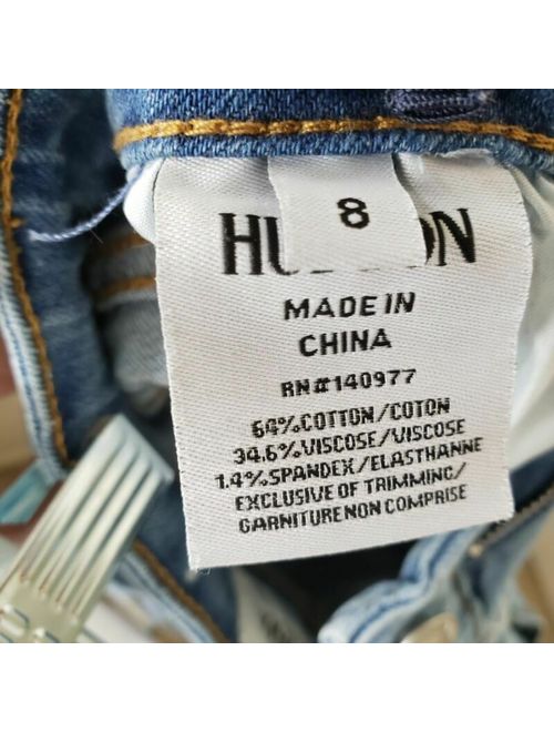 Hudson Girls Size 8 Side Button Detail Blue Denim Straight Leg Jeans