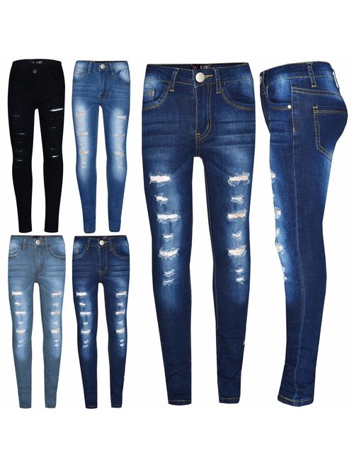 Kids Girls Skinny Jeans Denim Ripped Stretchy Pants Jeggings New Age 3-13 Years