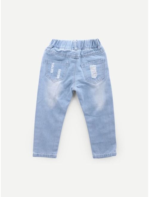 Shein Toddler Girls Plain Destroyed Jeans