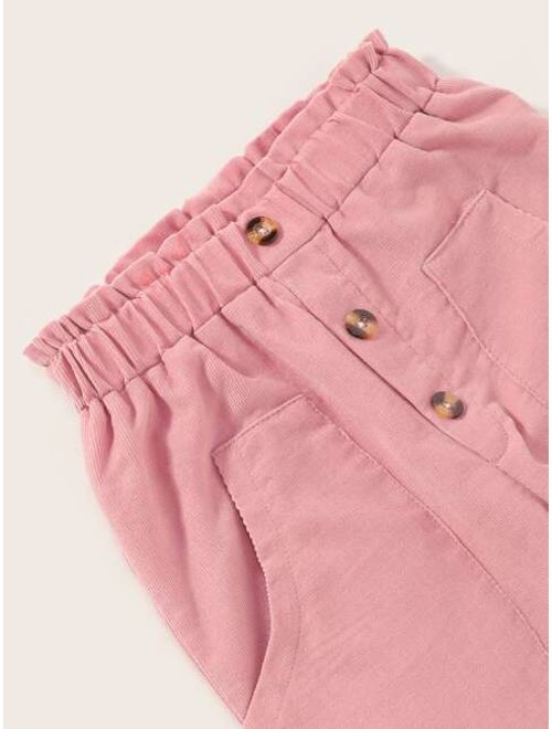 Shein Toddler Girls Flounce Hem Slant Pocket Paperbag Pants