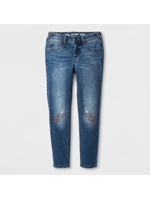 Girls' Skinny Unicorn Embroidered Jeans - Cat & Jack&#153; Medium Wash