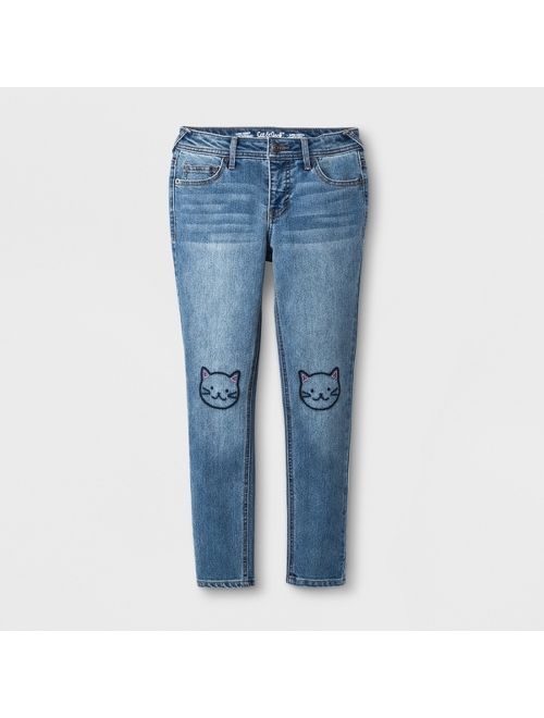 Girls' Skinny Embroidered Cat Jeans - Cat & Jack&#153; Medium Wash
