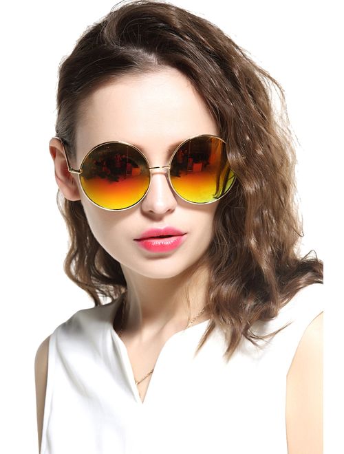 GEELOOK Oversized Round Circle Mirrored Hippie Hipster Sunglasses - Metal Frame