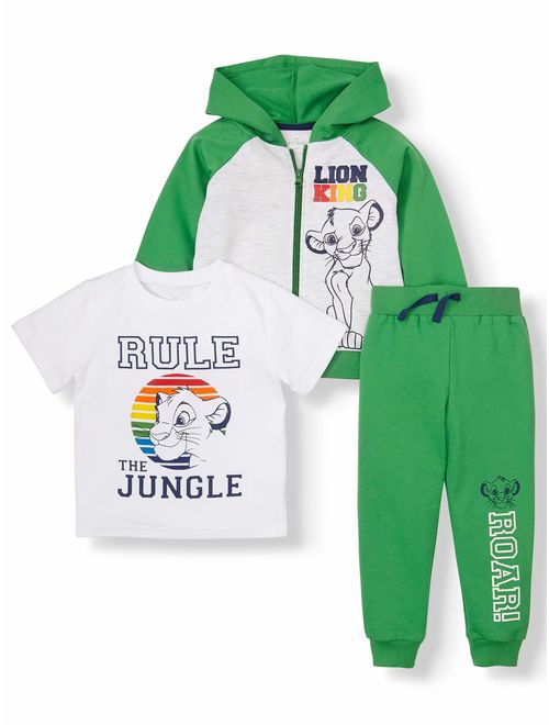 The Lion King Toddler Boys Zip Up Hoodie, Short Sleeve Graphic T-shirt & Drawstring Jogger Pant, 3pc Outfit Set