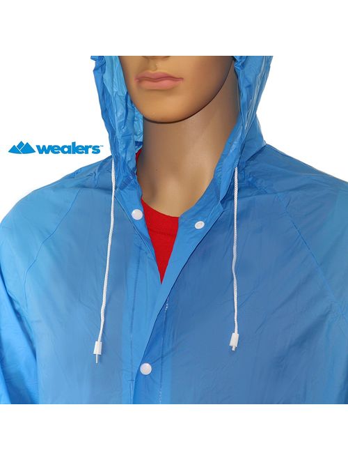 Wealers Adult Portable Lightweight PVC Long Size Hooded Raincoat, Reusable Rainwear, with Pockets and a Carry Bag