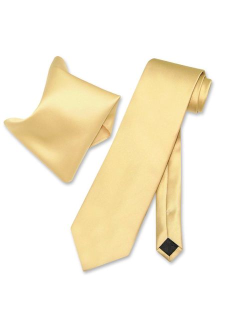 Vesuvio Napoli Solid GOLD Color NeckTie & Handkerchief Men's Neck Tie Set