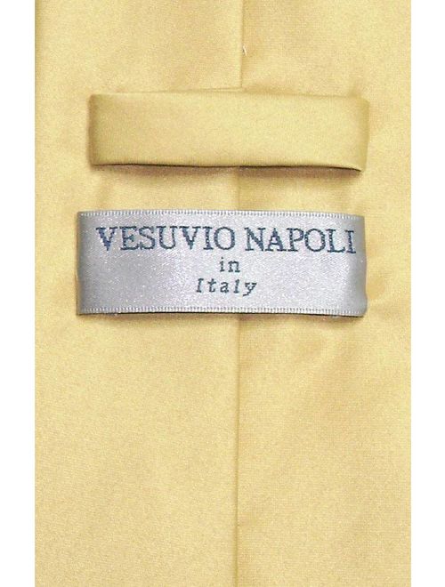Vesuvio Napoli Solid GOLD Color NeckTie & Handkerchief Men's Neck Tie Set