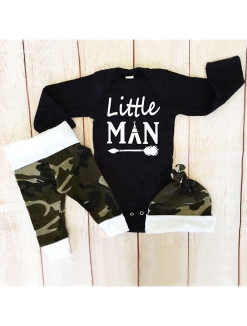 3Pcs Newborn Infant Baby Boys Tops Romper Camo Pants Leggings Outfits Set Clothes 0-18M