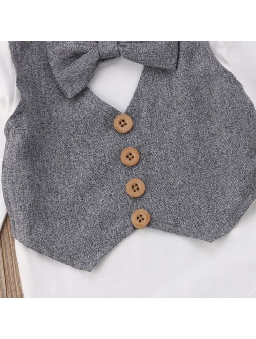 Canis US Infant Baby Boy Wedding Formal Suit Bow Tie Gentleman Top Romper+Pants Outfit