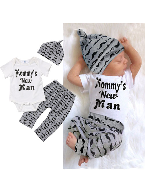 Hirigin Infant Baby Boy Newborn Clothes Romper Jumpsuit +Long Pants Outfits Set Size 0-3Moths