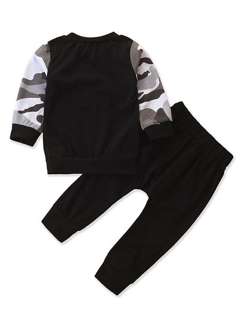 KidPika Toddler Kids Baby Boys Winter Clothes Camo Tops T-Shirt Pants Outfits 2Pcs Set