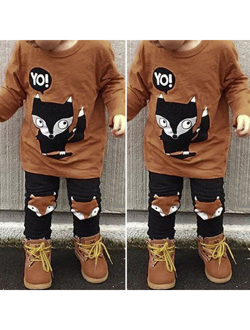 Infant Toddler Baby Kids Boy Animal T-shirt Tops Tees +Long Pants Outfits Set Clothes