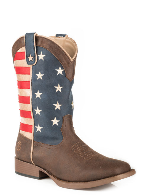 roper men's american patriot western boot, brown, 8 d us