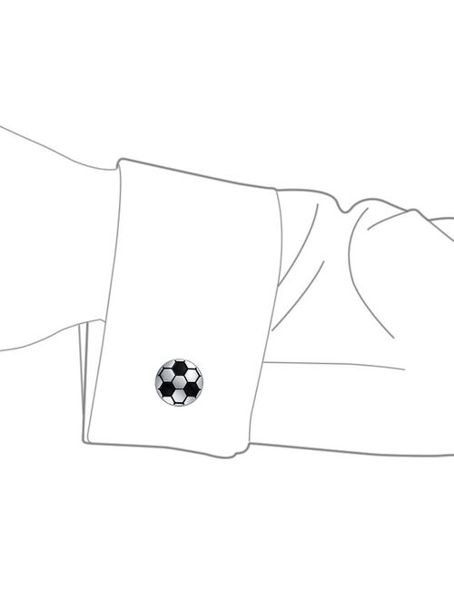 Soccer Football Sports Coach Black Cufflinks For Men Shirt Cuff Links Hinge Back Silver Tone Brass Steel Enamel