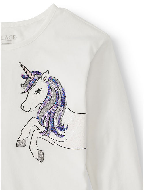 The Children's Place Girls 4-16 Unicorn Graphic Side Tie Long Sleeve T-Shirt