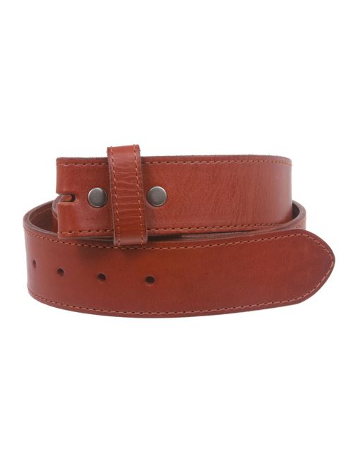 Snap On Cowhide Full Grain Stitching-Edged Leather Belt Strap