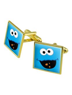 Sesame Street Cookie Monster Face Square Cufflink Set - Silver or Gold