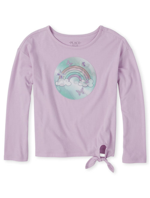 The Children's Place Girls 4-16 Novelty Unicorn Graphic Side Tie Long Sleeve T-Shirt