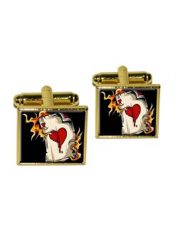 Ace of Hearts on Fire - Poker Gambling Square Cufflinks