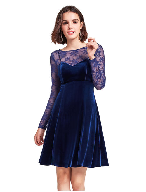 Canis Alisa Pan Women's Short Velvet Evening Dresses for Women 05898 Midnight Blue US12