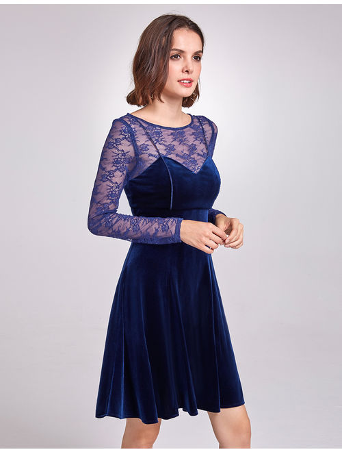 Canis Alisa Pan Women's Short Velvet Evening Dresses for Women 05898 Midnight Blue US12