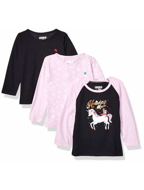 Limited Too Holiday Unicorn Graphic, Printed, and Solid Long-Sleeve T-Shirts, 3-Pack (Little Girls & Big Girls)