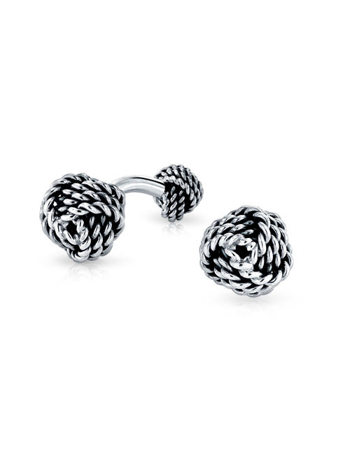 Mens Executive Round Ball Woven Braid Twist Cable Rope Knot French Cufflinks For Men 925 Sterling Silver