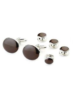Chocolate Tuxedo Studs and Cufflinks Silver Trim