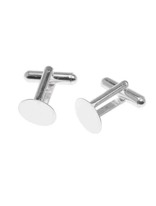 Silver Tone Sleek Cuff Links With Round Glue-On Base 12mm (1 Pair)