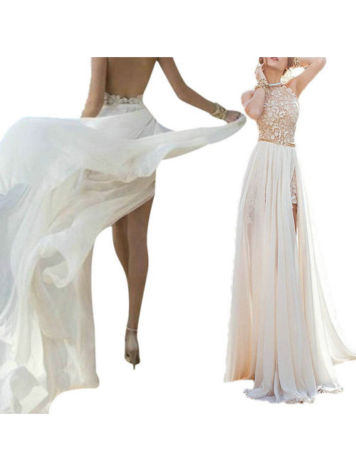 Canis EFINNY Elegant Women Lace Chiffon Dress Wedding Evening Party Long Dresses